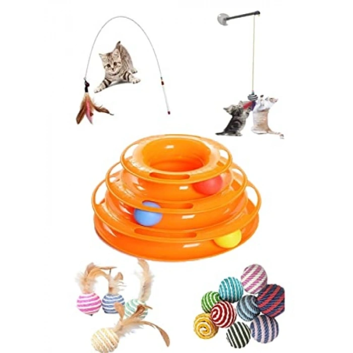 5li Olta Seti - 3 Katlı Olta, Tüylü Top, Vantuzlu Olta