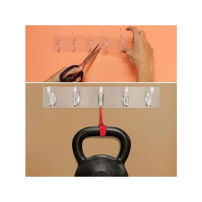 5li Şeffaf Yapışkanlı Duvar Askısı - Pratik Düzenleyici