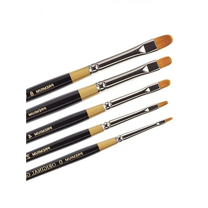 5li Set Premium Golden Taklon Boya Fırçaları, Kısa Filbert