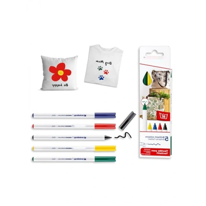 5li Tekstil Kalemi Seti - Siyah, Kırmızı, Mavi, Yeşil, Sarı