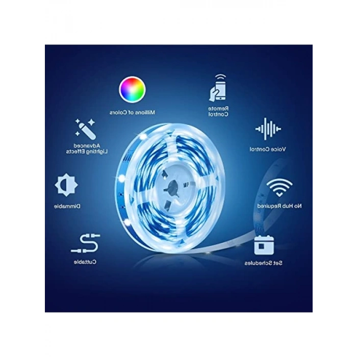 5 Metre Akıllı Wi-Fi LED Şerit Işık, Ses Kontrollü, 16 Milyon Renk Seçeneği