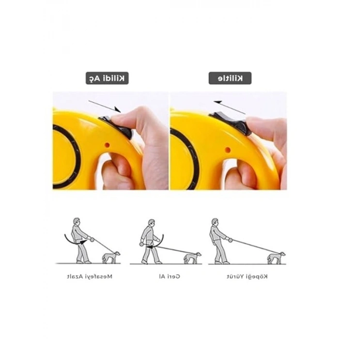 5 Metre Geri Çekilebilir Makaralı Köpek Tasması Sarı