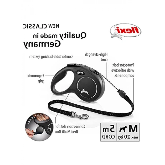 5 Metre İpli Siyah Tasma - M Beden