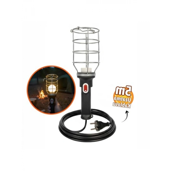 5 Metre Kablolu E27 Standart Duy Seyyar El Lambası