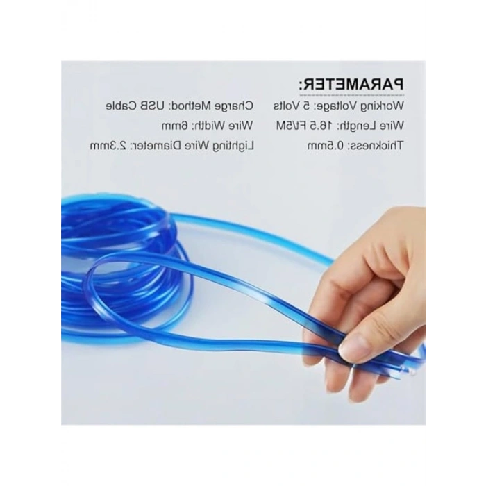 5 Metre Mavi USB Neon Aydınlatma - Araç ve Bahçe için Dekoratif Işık