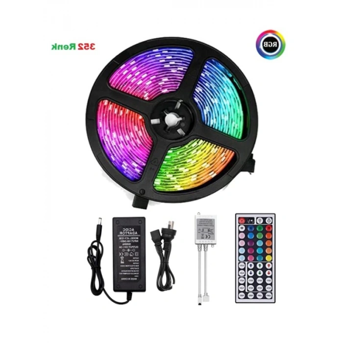 5 Metre Renkli RGB Şerit LED Seti, Kumanda ile