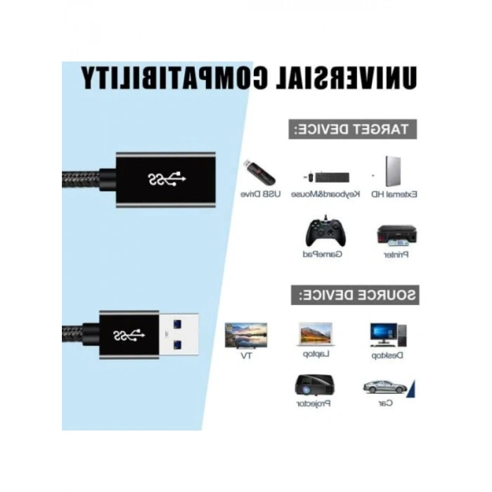 5 Metre Uzatma Kablosu, USB 3.0, Hızlı Veri Aktarımı