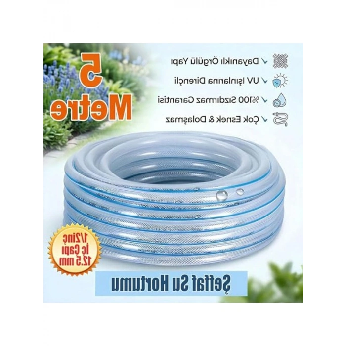 5 Metre Uzunlu Dayanıklı Bahçe Hortumu, 12.5 mm Çeşme Su İçin