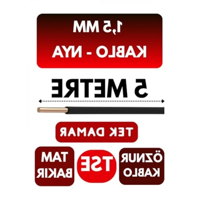 5 metre uzunluğunda 1,5 mm enerji kablosu, siyah renk