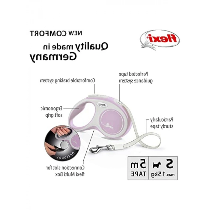 5 metre uzunluğunda pembe şerit tasma, S beden