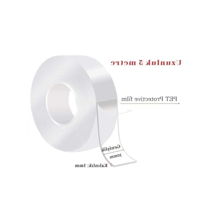 5 Metre Uzunluğunda Su Sızdırmaz Çift Taraflı Şeffaf Bant, 30mm Genişlik
