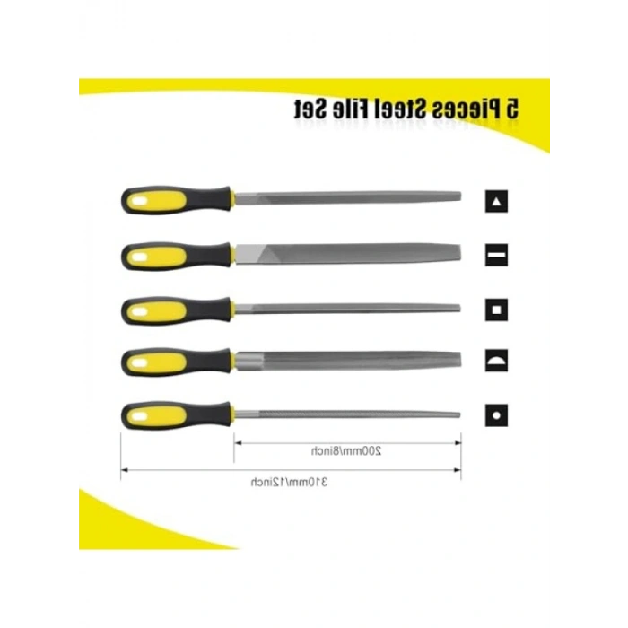 5 Parça Çelik Eğe Seti - Ergonomik Saplı, Dayanıklı