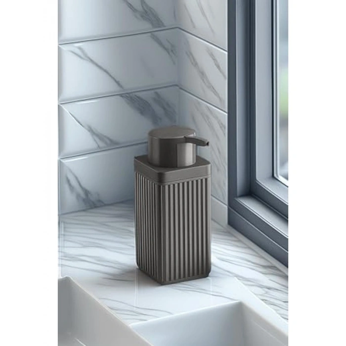 5 Parça Gri Akrilik Banyo Seti, Çöp Kovası, Sabunluk ve Fırçalık Takımı