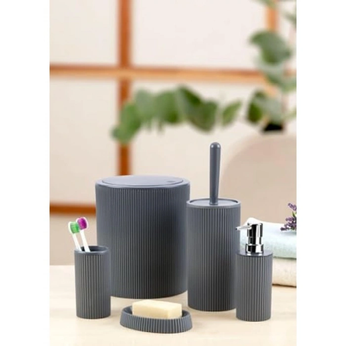 5 Parça Lüx Antibakteriyel Plastik Banyo Seti, 7 Litre Dokunmatik Çöp Kovalı