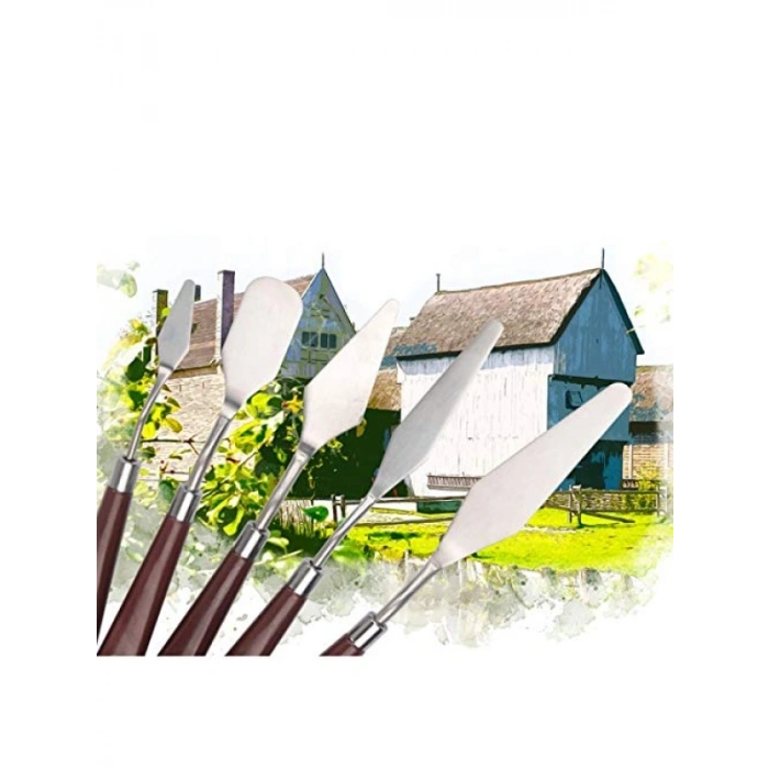 5 Parça Paslanmaz Çelik Palet Bıçağı Seti, Plastik Saplı Boyama Araçları