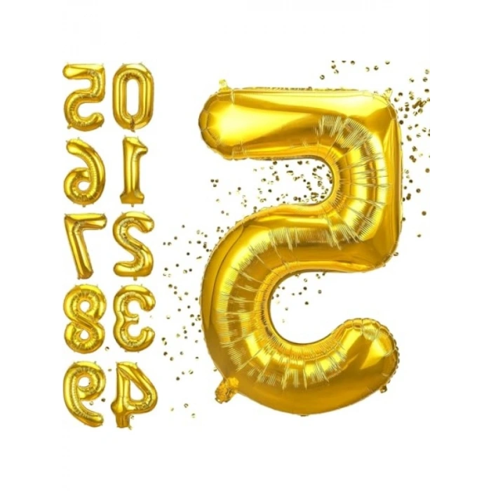 5 Yaş Doğum Günü Rakam Balonu - Gold Renk Uçan Balon