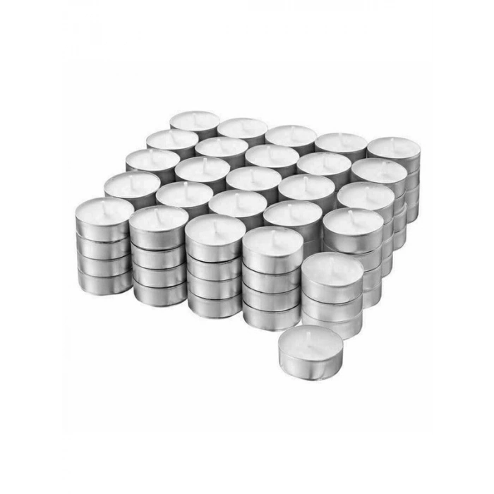 50 Adet Beyaz Tealight Mum, 4 Saat Yanma Süresi ile Uzun Kullanım