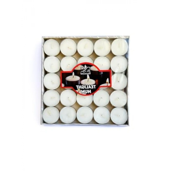 50 Adet Beyaz Tealight Mum, 4 Saat Yanma Süresi ile Uzun Kullanım