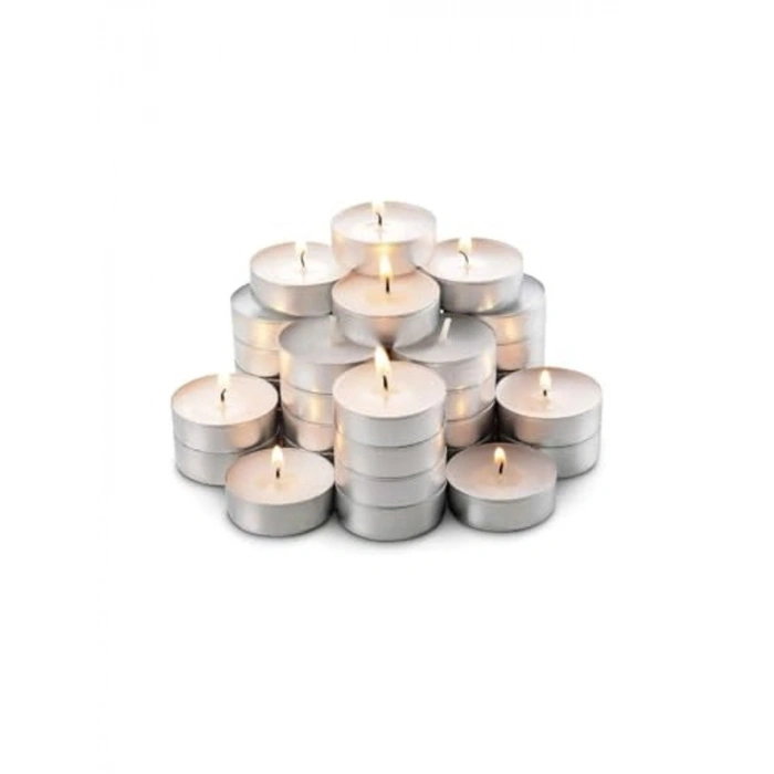 50 Adet Beyaz Tealight Mum, 4 Saat Yanma Süresi ile Uzun Kullanım
