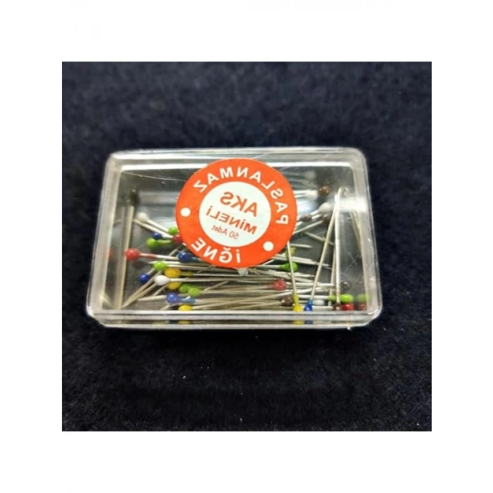 50 Adet Renkli İnci Başlı Çelik Toplu İğne