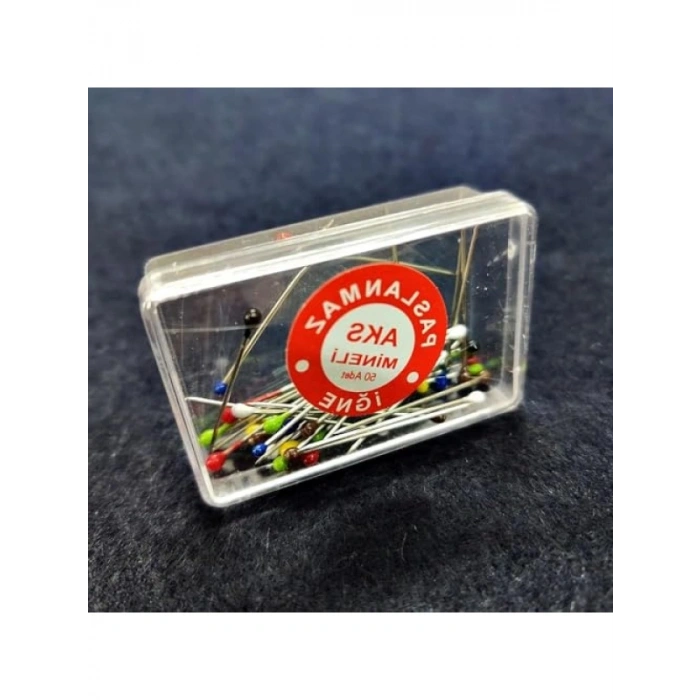 50 Adet Renkli İnci Başlı Çelik Toplu İğne