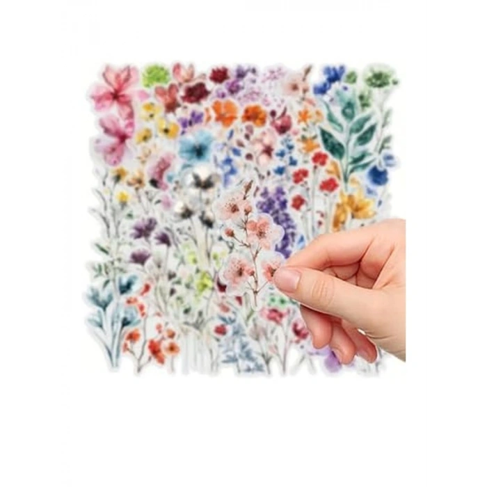 50 Adet Şeffaf Çiçek Sticker Seti, Bullet Journal ve Planlayıcı için