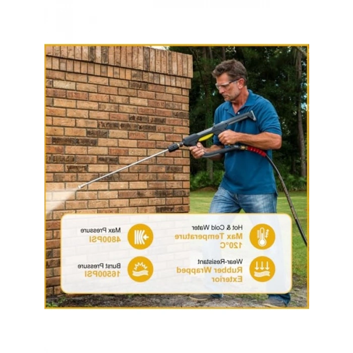 50 ft Yüksek Basınçlı Yıkama Hortumu - 4800 PSI Güçlü Yapı