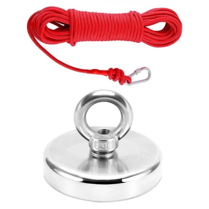50 Kg Kapasiteli Neodyum Pot Mıknatıs Seti - 20 m Halat