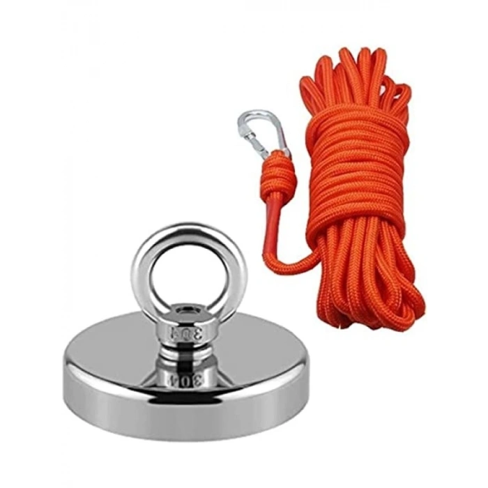 50 Kg Kapasiteli Neodyum Pot Mıknatıs Seti - 20 m Halat