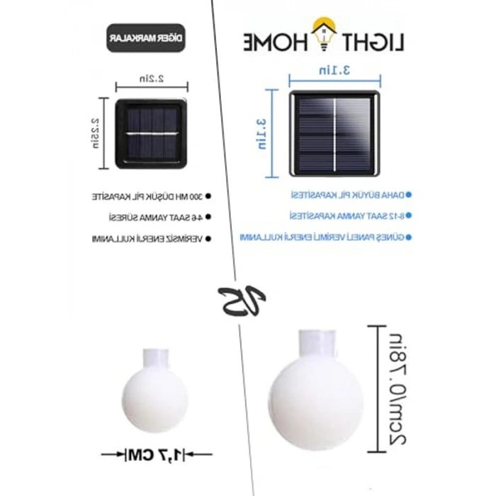 50 LED Sarı Güneş Enerjili Bahçe Aydınlatması, 7 Metre