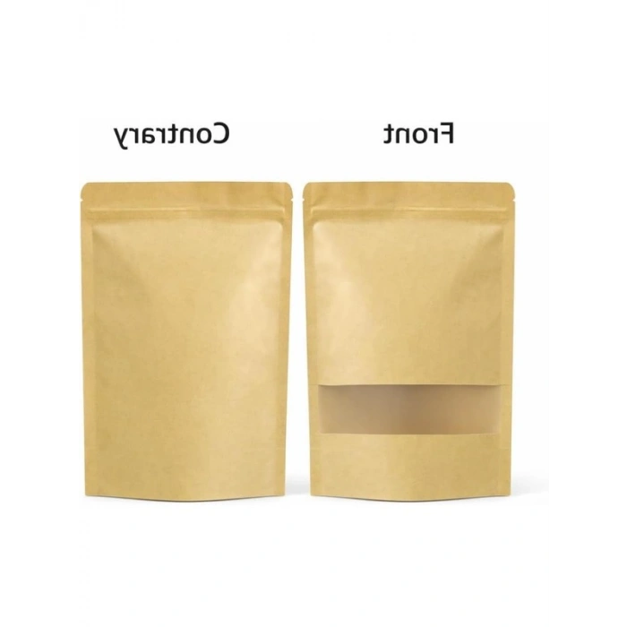50li Paket Pencereli Kraft Doypack Poşetler, Çok Amaçlı Gıda Saklama