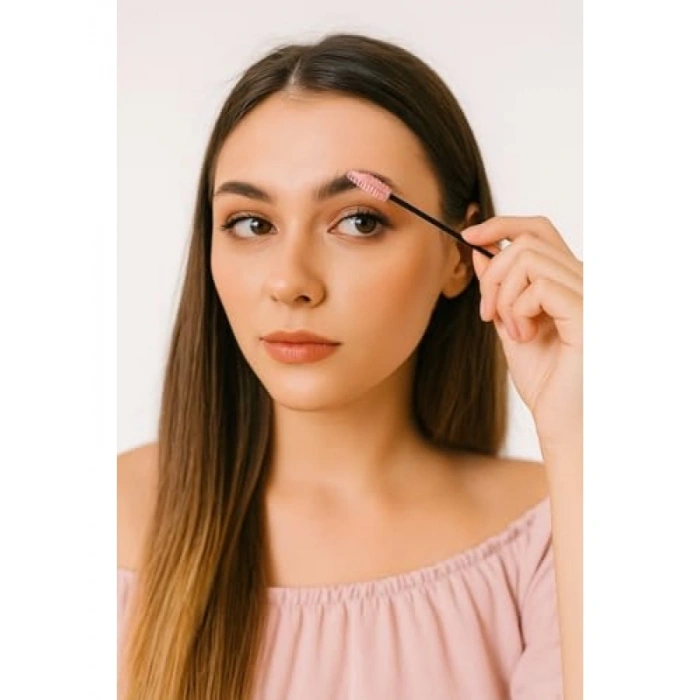 50li Pembe Tek Kullanımlık Kaş Kirpik Tarama Fırçası Seti