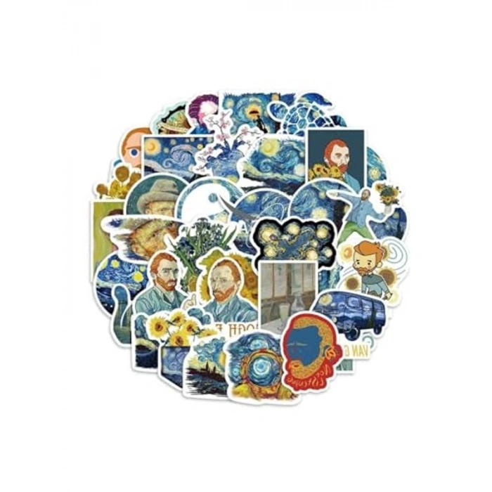 50li Van Gogh Temalı Sticker Seti, Laptop ve Ajanda için