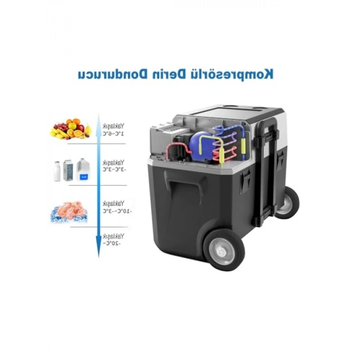 50 Litre Kompresörlü Tekerlekli Araç Buzdolabı (12/24/220 Volt)