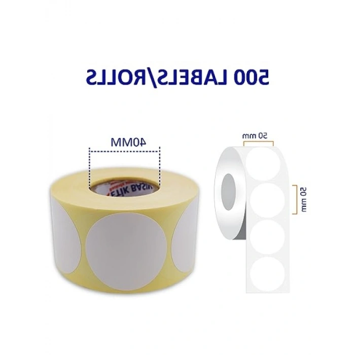 50 mm Çapında Kendinden Yapışkanlı Termal Etiket Rulosu, 500 Adet
