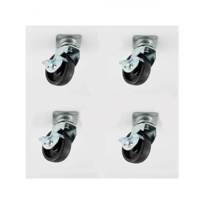 50 mm Tablalı Dönerli Frenli Mobilya Teker, 4lü Set, Siyah Metal