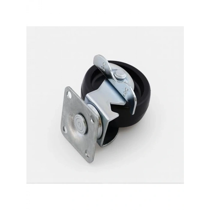 50 mm Tablalı Dönerli Frenli Mobilya Teker, 4lü Set, Siyah Metal