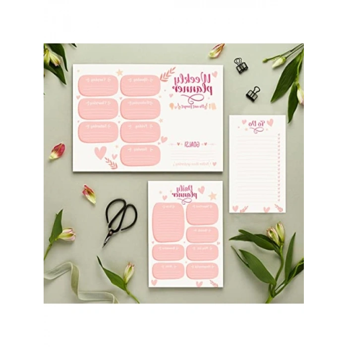 50 Sayfa Tarihsiz Masaüstü Planner Seti, Kalp Temalı