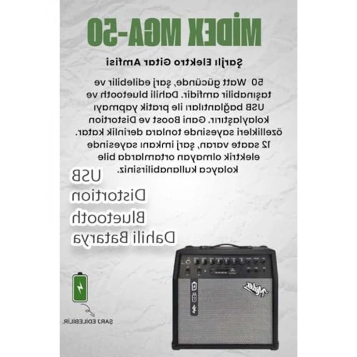 50 Watt Elektro Gitar Amfisi - USB Bluetooth Destekli
