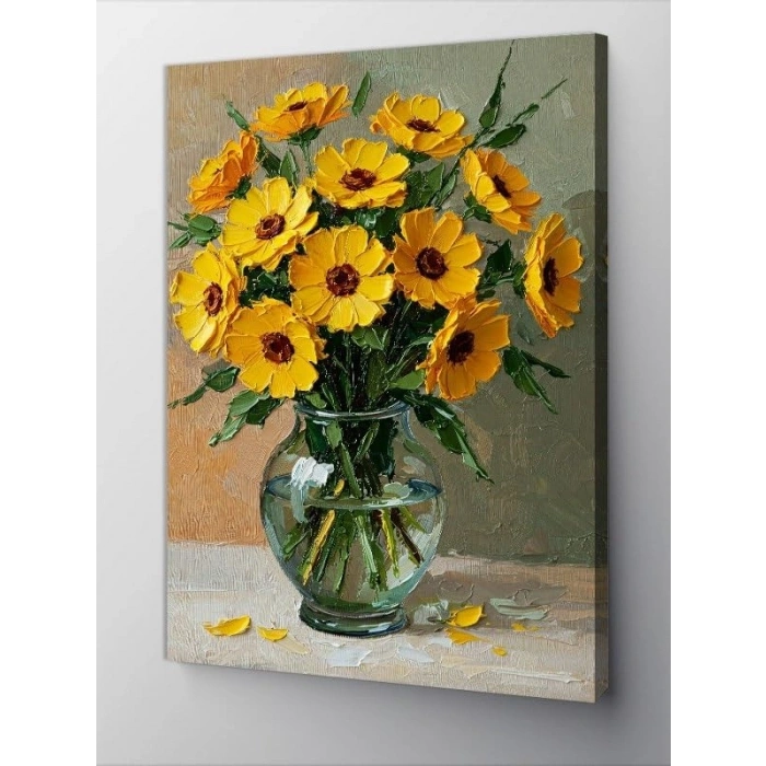 50 x 70 cm Boyutunda Güneş Çiçeği Vazosu Kanvas Tablo