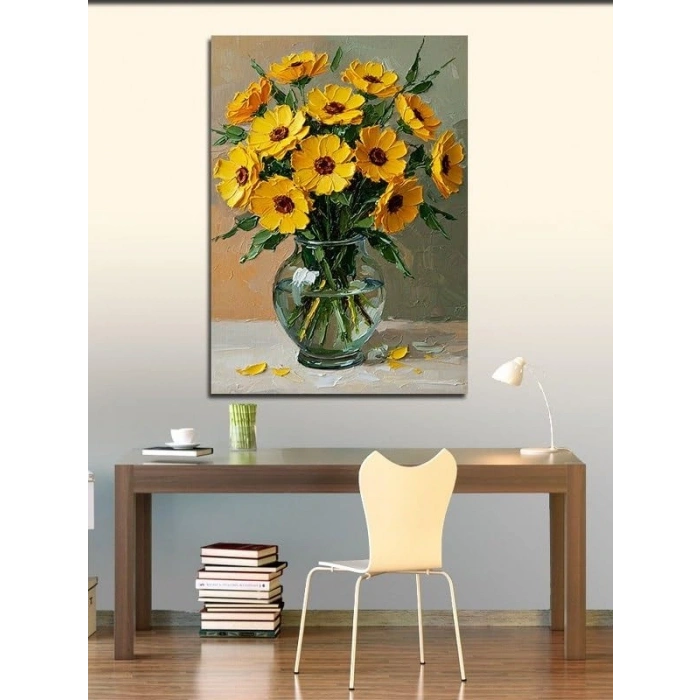 50 x 70 cm Boyutunda Güneş Çiçeği Vazosu Kanvas Tablo