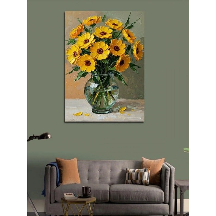 50 x 70 cm Boyutunda Güneş Çiçeği Vazosu Kanvas Tablo