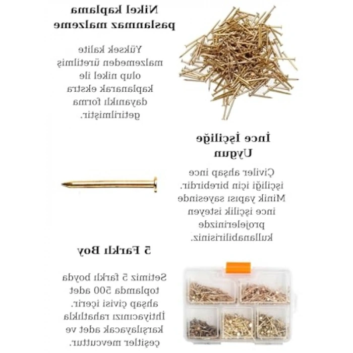 500 Adet Nikel Kaplı Dekoratif Ahşap Çivi Seti - 5 Çeşit