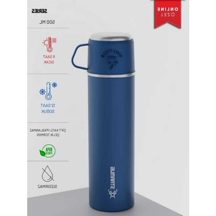 500 ml Kapasiteli Çelik Termos, Bardaklı