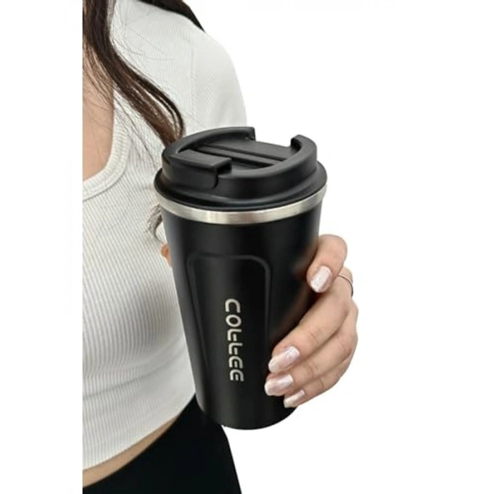 500 ml Siyah Çelik Vakumlu Termos, Kahve El Mug