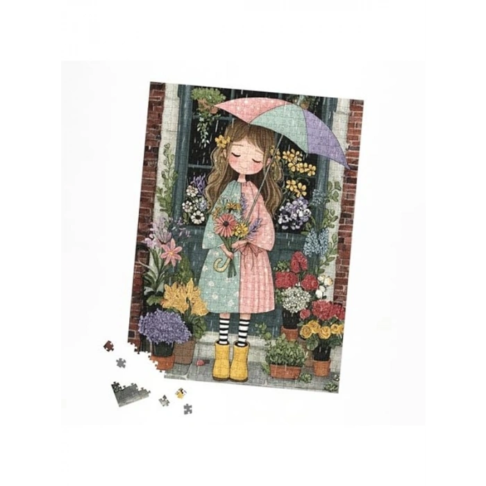 500 Parça Puzzle, Şemsiyeli Çiçekçi Kız Temalı Zeka Oyunu