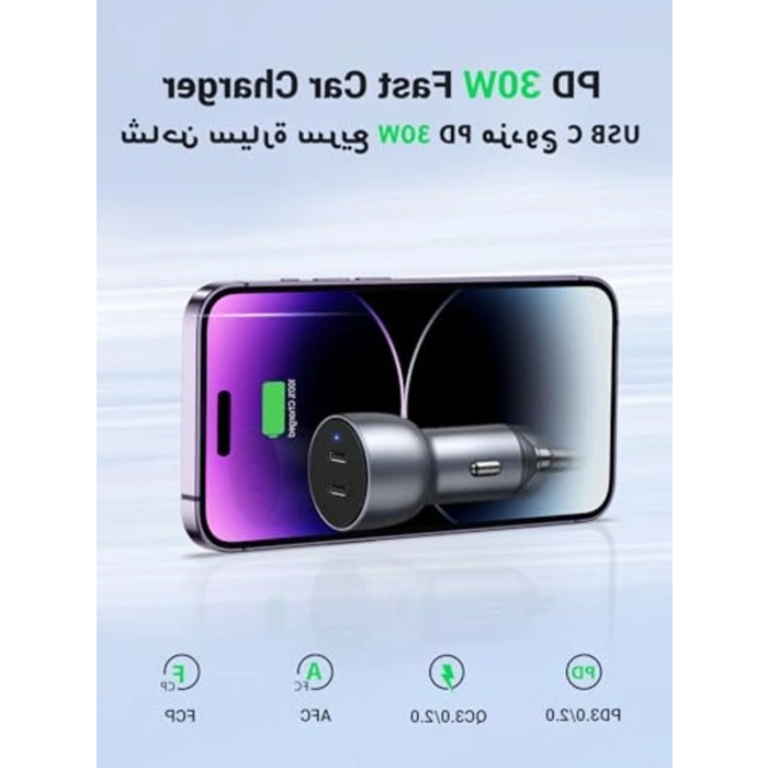 50W Çift PD Type-C Çıkışlı Araç Çakmaklık Şarj Cihazı