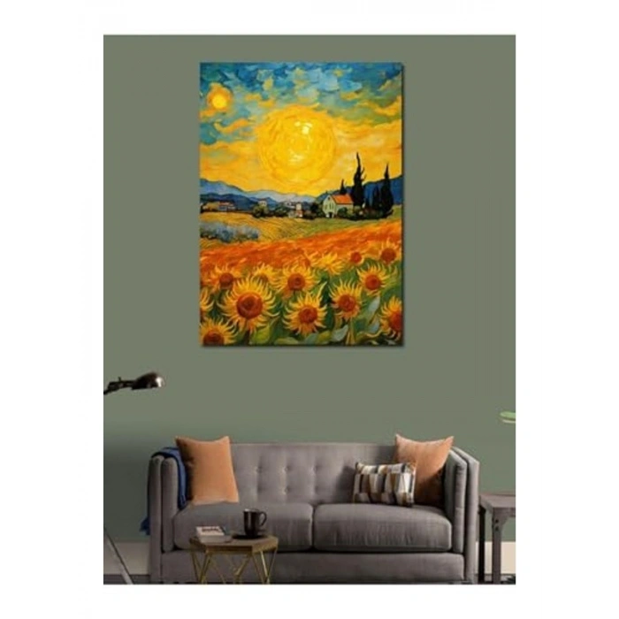 50x70 cm Boyutunda Van Gogh Tarzı Ayçiçekleri Kanvas Tablo