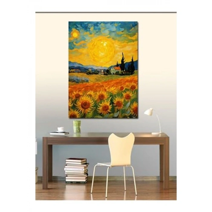 50x70 cm Boyutunda Van Gogh Tarzı Ayçiçekleri Kanvas Tablo