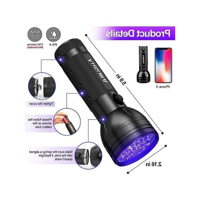 51 LED UV El Feneri, Ultraviole Blacklight Özelliği